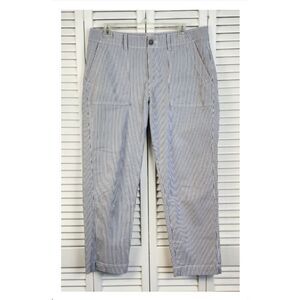 Gap Girlfriend Khaki "seersucker" style Blue/White Pinstripe High RIse Crop 10